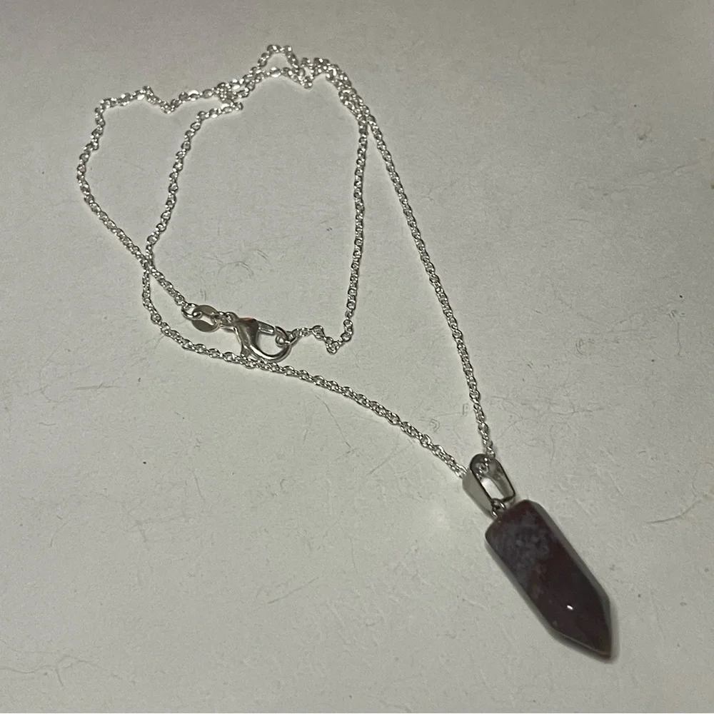 New Handmade Natural Green Moss Agate Tower S925 Sterling Silver Necklace